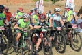 Old and young riders at start of marathon Mountain Bike Race Royalty Free Stock Photo